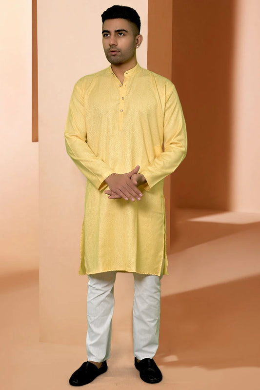 SOFT YELLOW SELF DESIGN KURTA