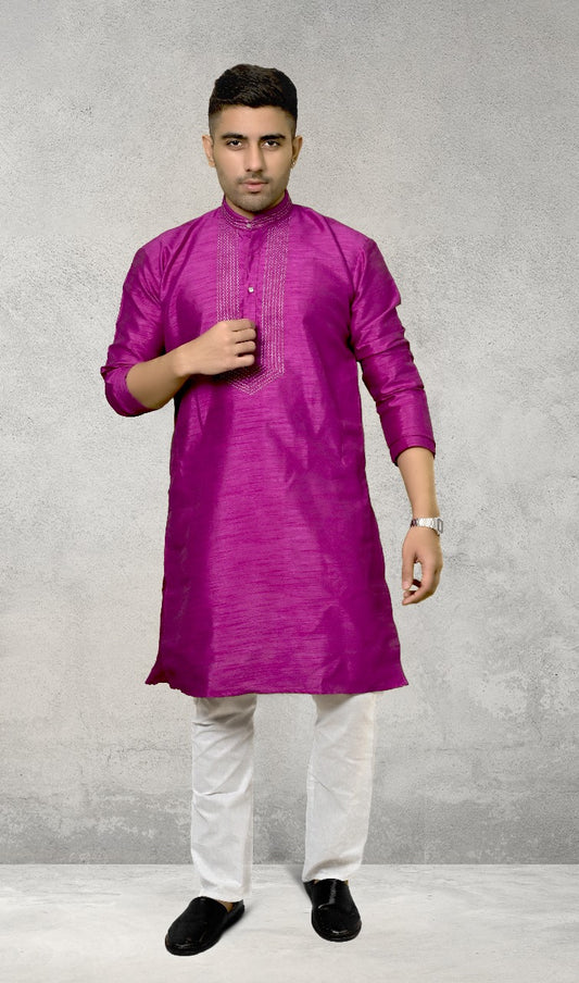 RAW SILK MERGENTA PINK KURTA