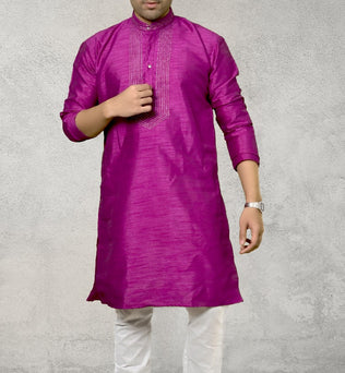 RAW SILK MERGENTA PINK KURTA