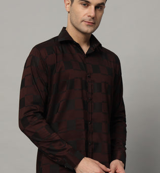 SATIN STRECH CHESS MAHROON SHIRT