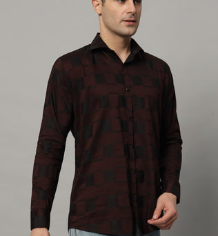 SATIN STRECH CHESS MAHROON SHIRT