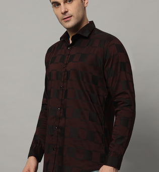 SATIN STRECH CHESS MAHROON SHIRT