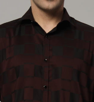 SATIN STRECH CHESS MAHROON SHIRT