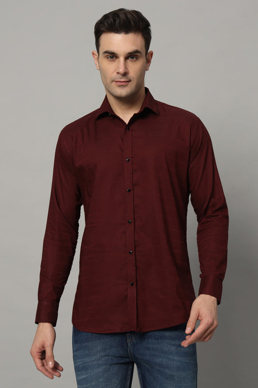 SATIN STRECH STRIPE MAROON SHIRT