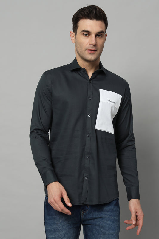 SIDE PATCH POCKET GREY SHIRT