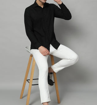 SATIN STRECH STRIPE BLACK SHIRT