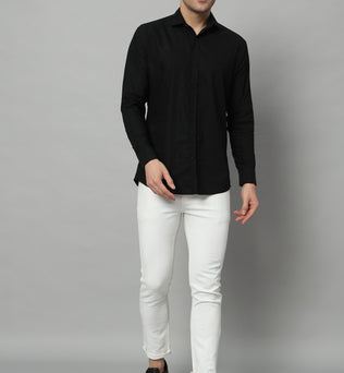 SATIN STRECH STRIPE BLACK SHIRT