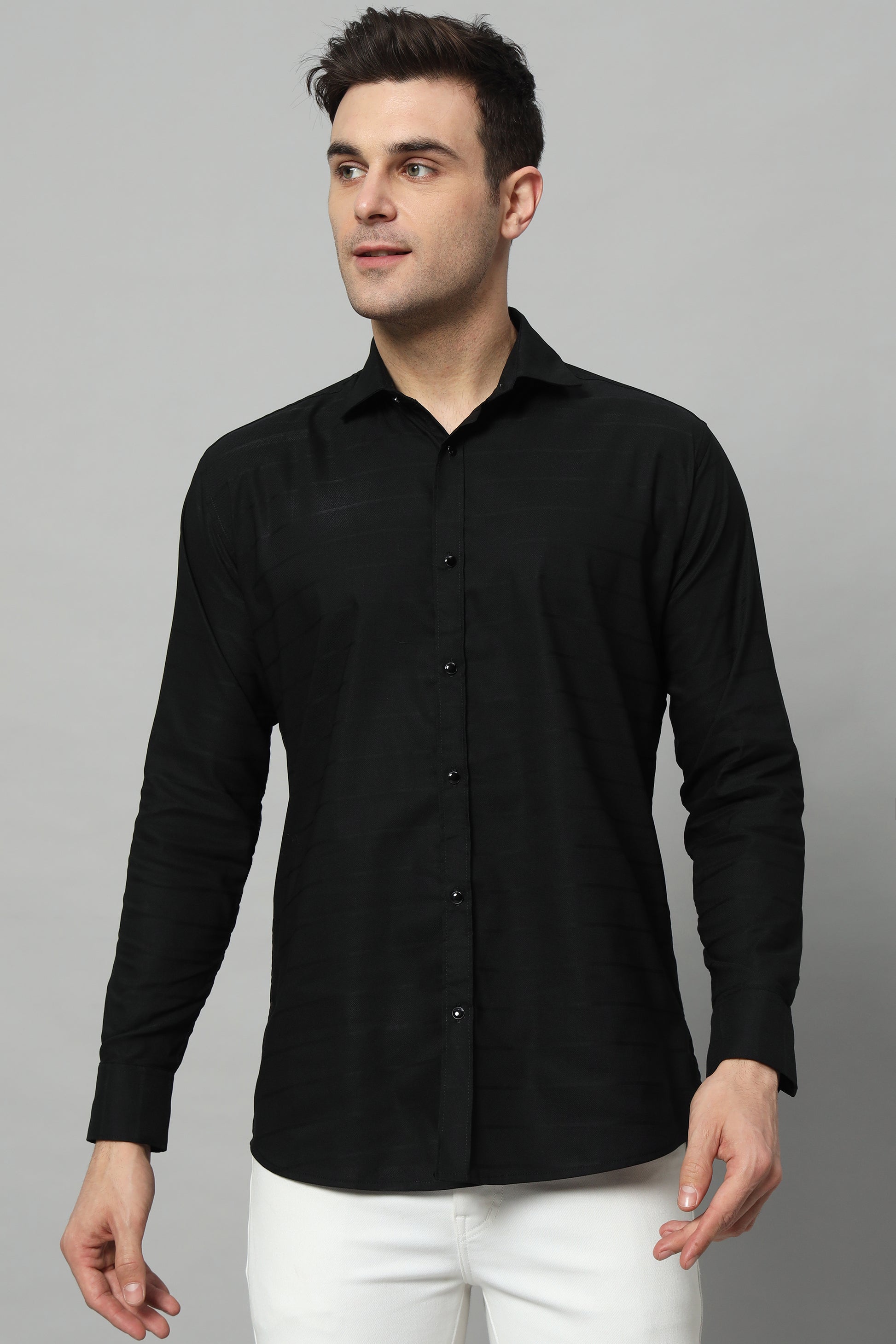 SATIN STRECH STRIPE BLACK SHIRT