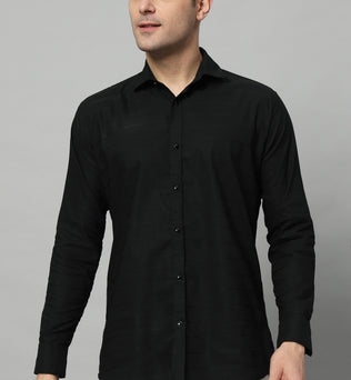 SATIN STRECH STRIPE BLACK SHIRT