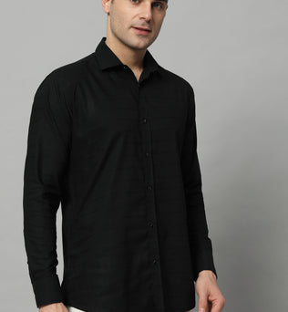 SATIN STRECH STRIPE BLACK SHIRT