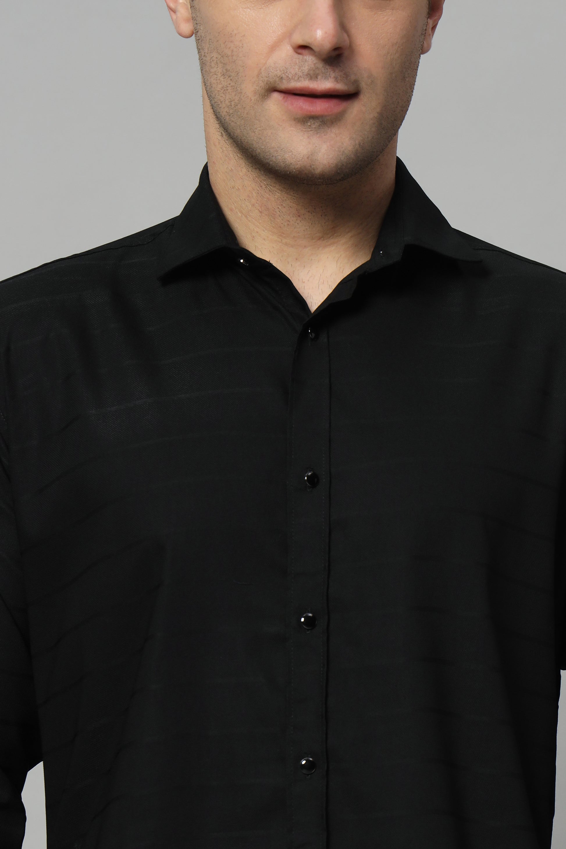 SATIN STRECH STRIPE BLACK SHIRT