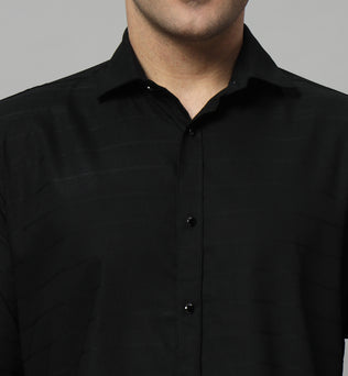 SATIN STRECH STRIPE BLACK SHIRT