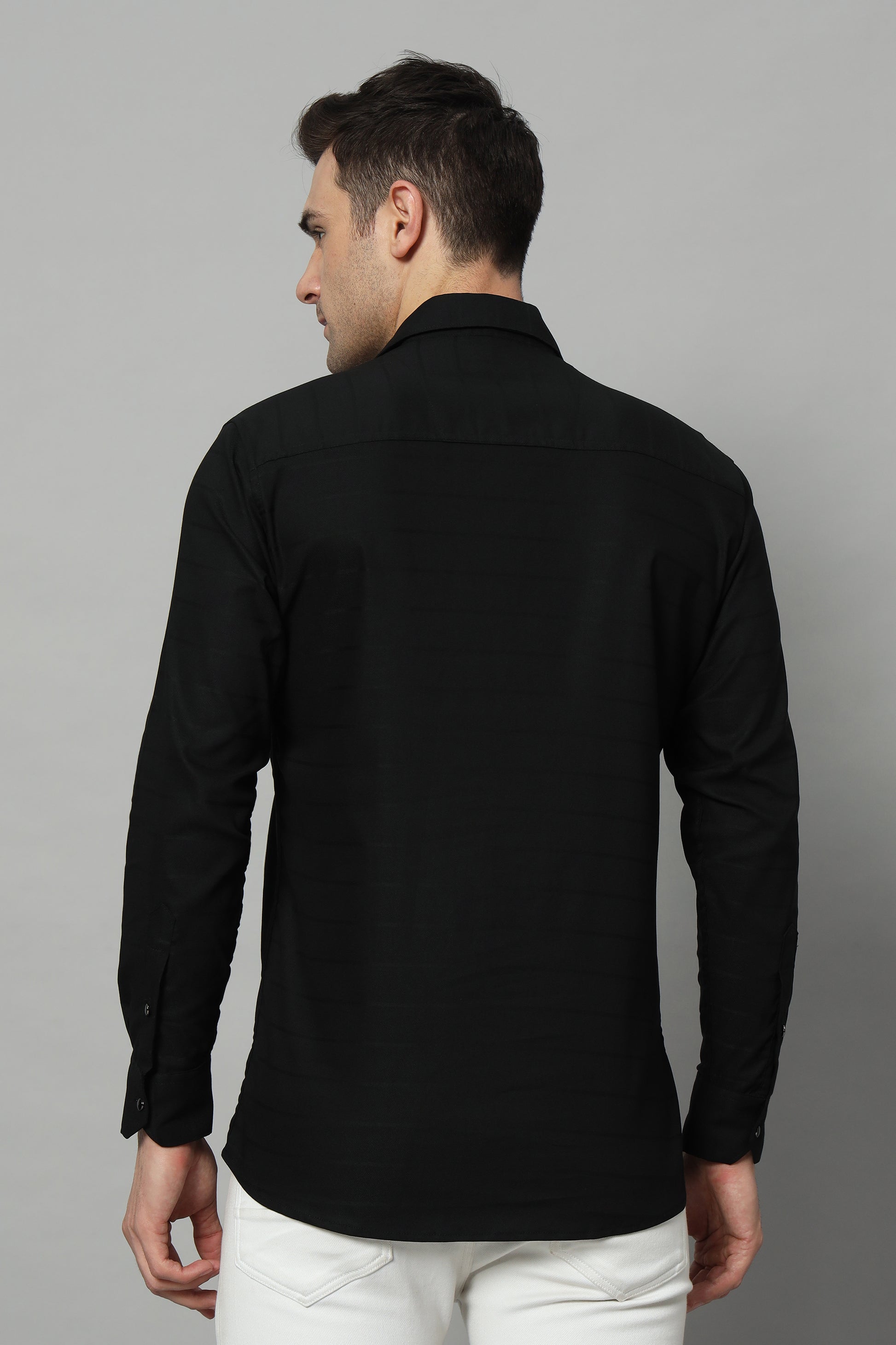 SATIN STRECH STRIPE BLACK SHIRT