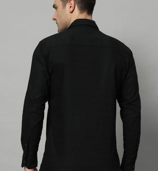 SATIN STRECH STRIPE BLACK SHIRT