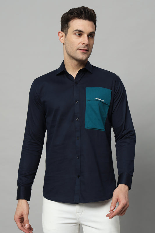 SIDE PATCH POCKET NAVY SHIRT