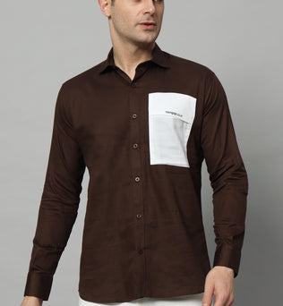 SIDE PATCH POCKET BROWN SHIRT