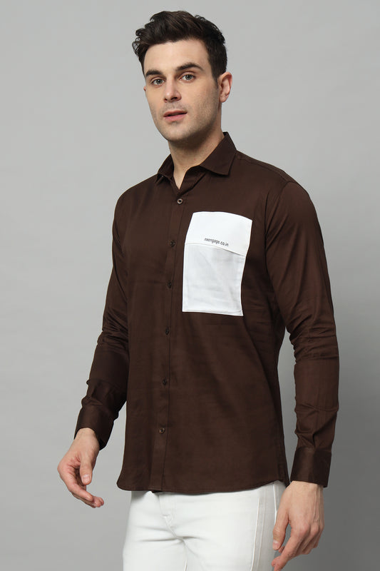 SIDE PATCH POCKET BROWN SHIRT