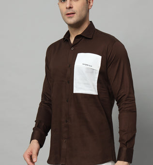 SIDE PATCH POCKET BROWN SHIRT