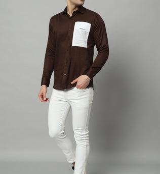 SIDE PATCH POCKET BROWN SHIRT