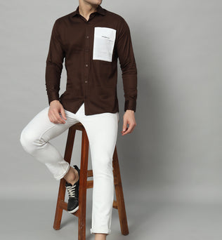 SIDE PATCH POCKET BROWN SHIRT