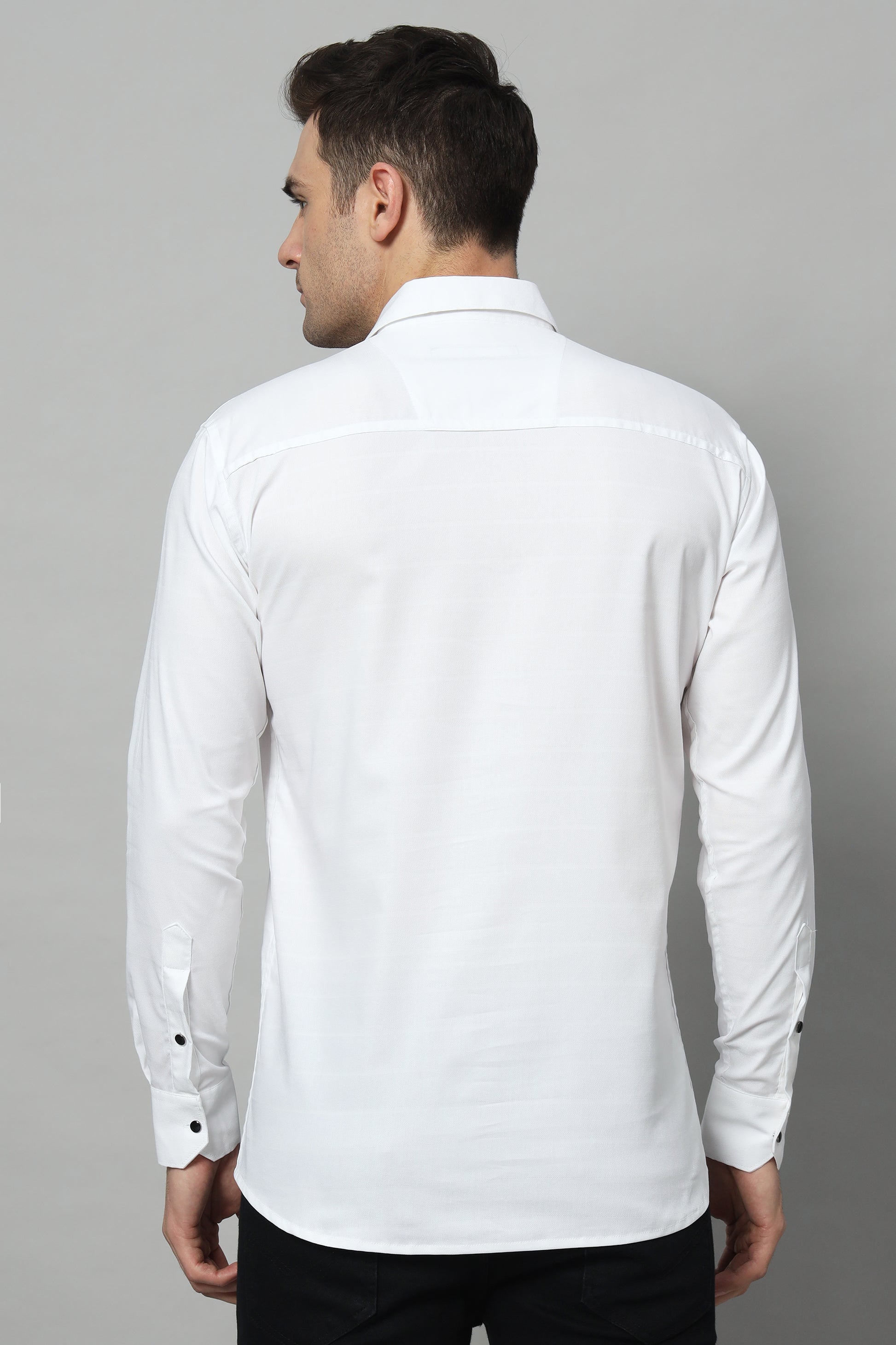 SATIN STRECH STRIPE WHITE SHIRT