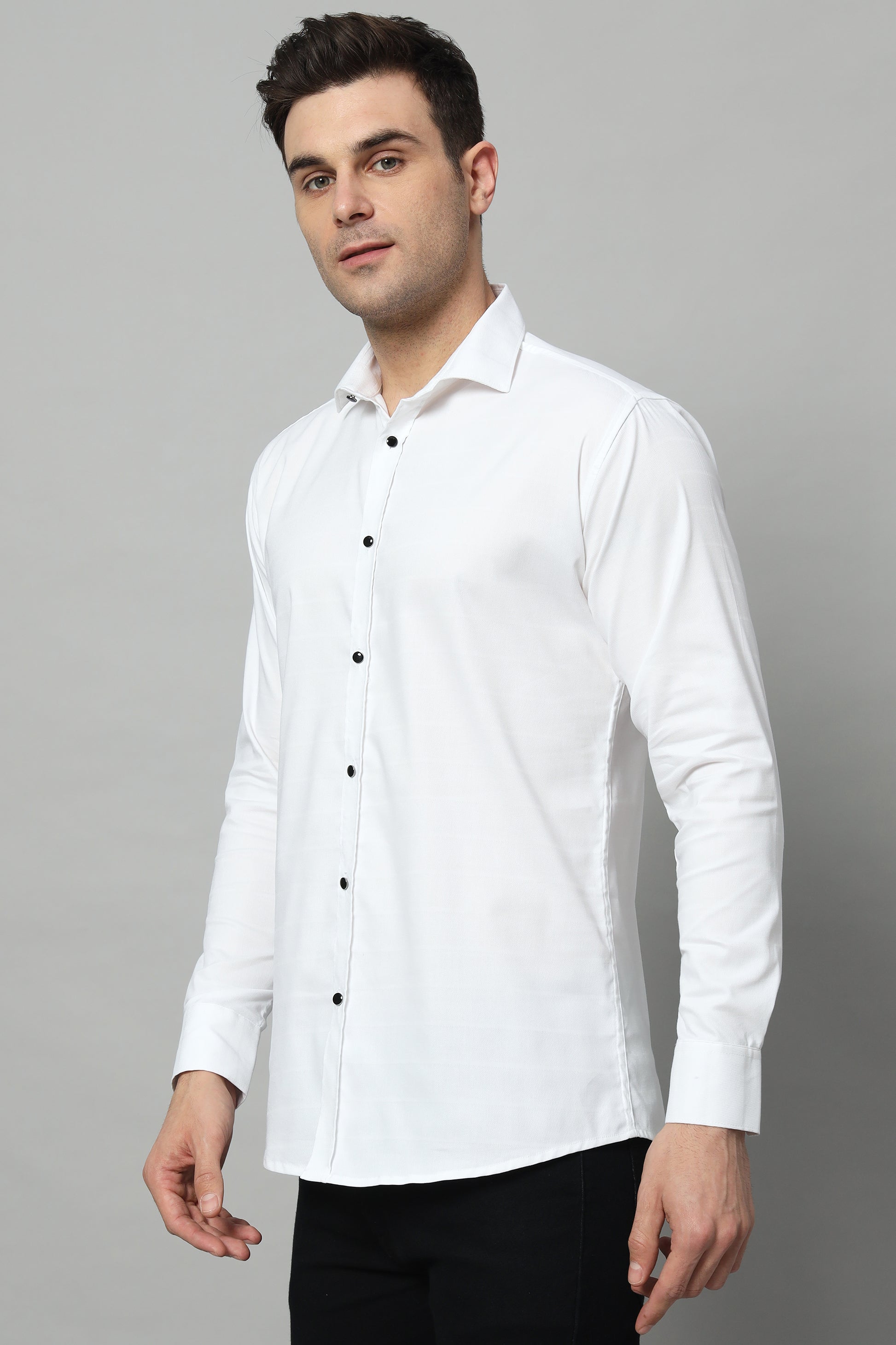 SATIN STRECH STRIPE WHITE SHIRT