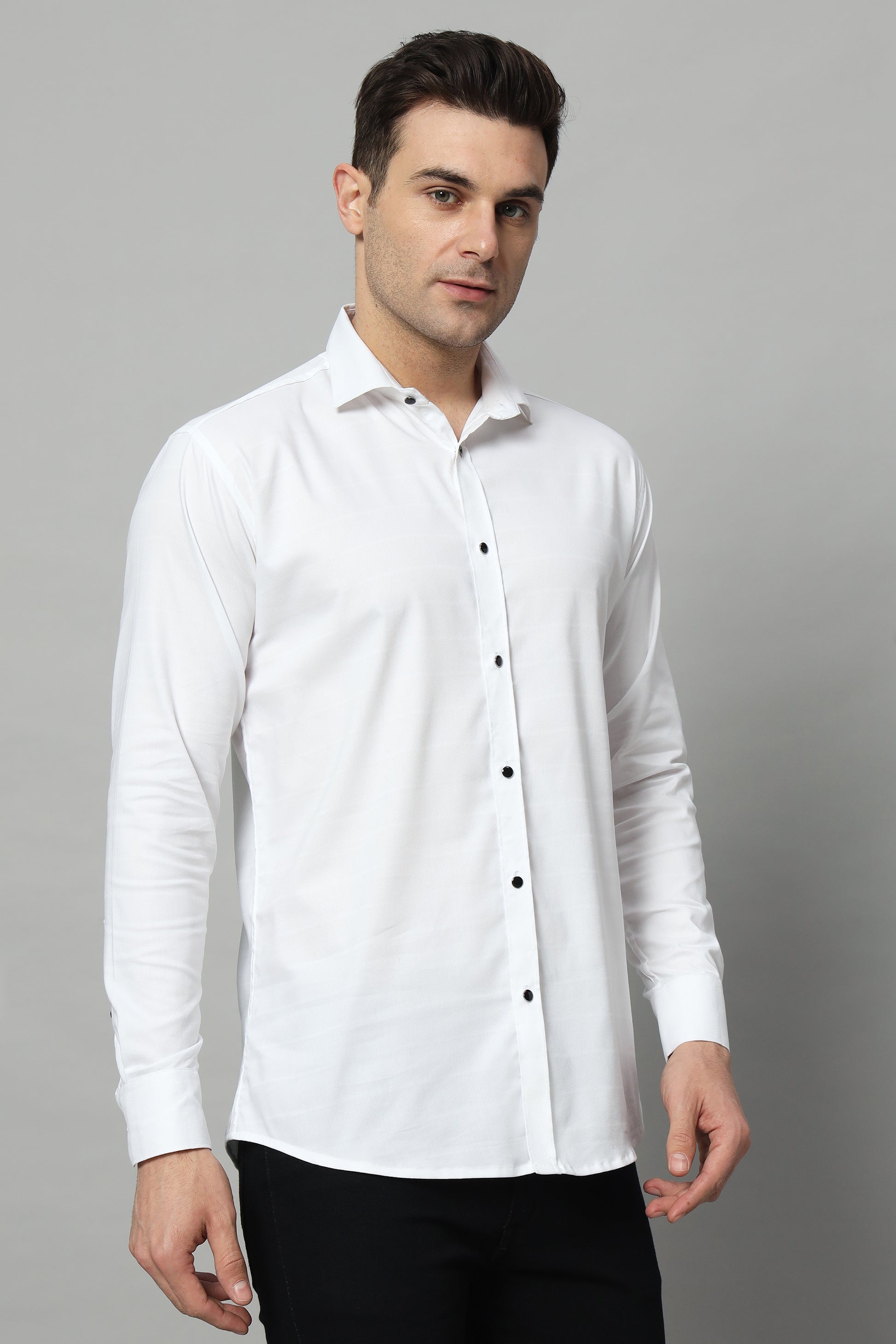 SATIN STRECH STRIPE WHITE SHIRT