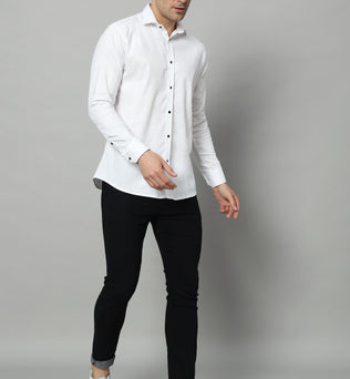 SATIN STRECH STRIPE WHITE SHIRT