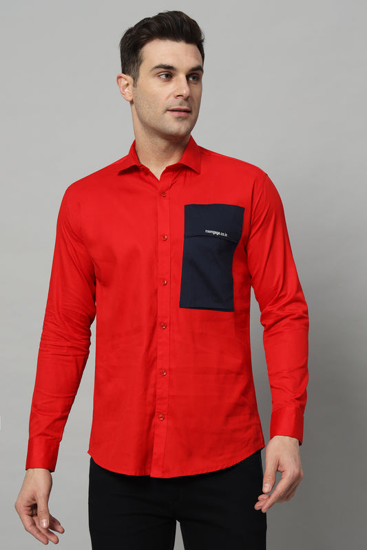 SIDE PATCH POCKET RED SHIRT