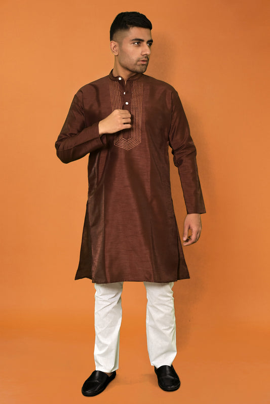 RAW SILK BROWN KURTA