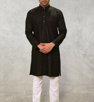 BLACK SELF DESIGN KURTA