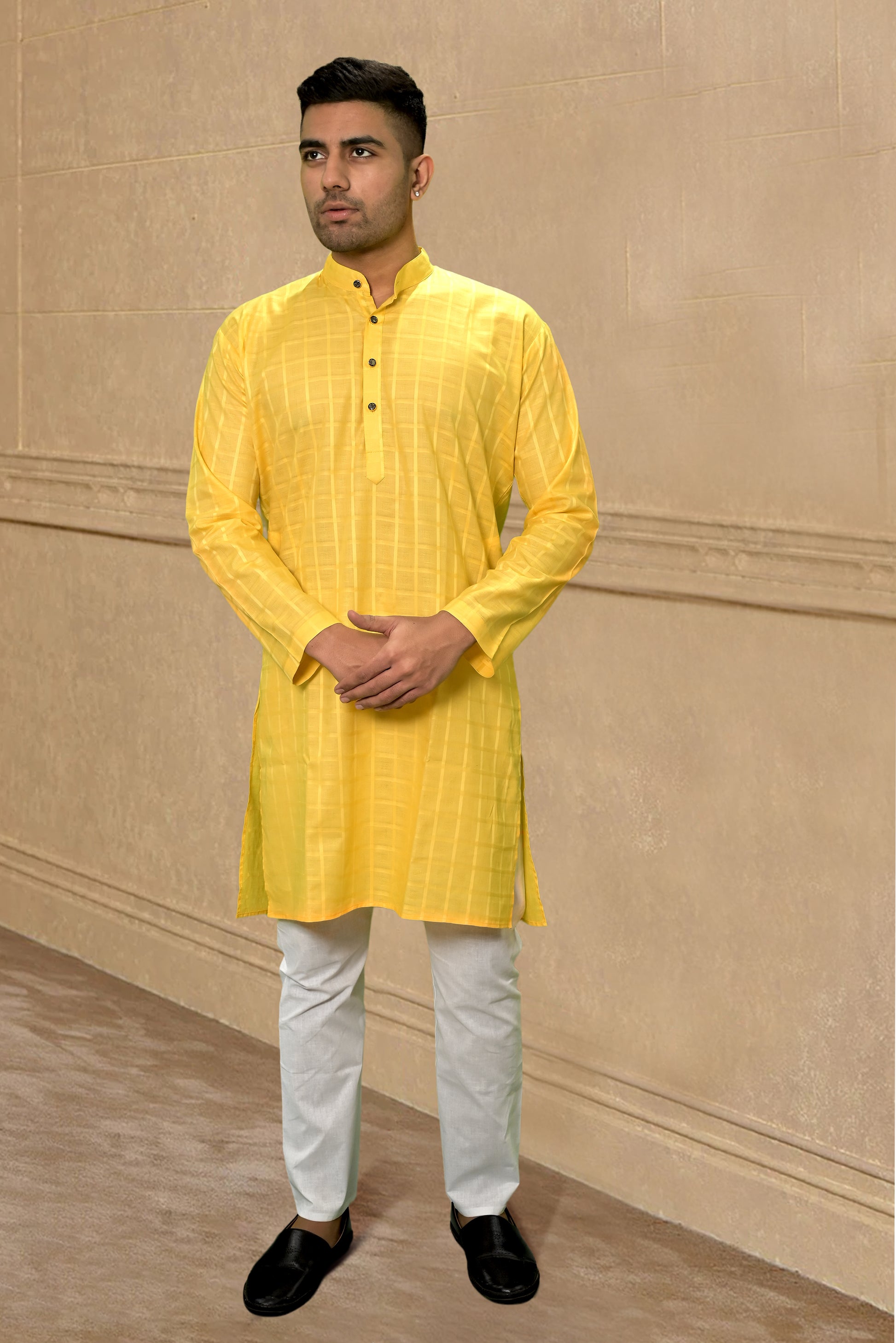 YELLOW SELF DESIGN KURTA