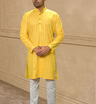 YELLOW SELF DESIGN KURTA