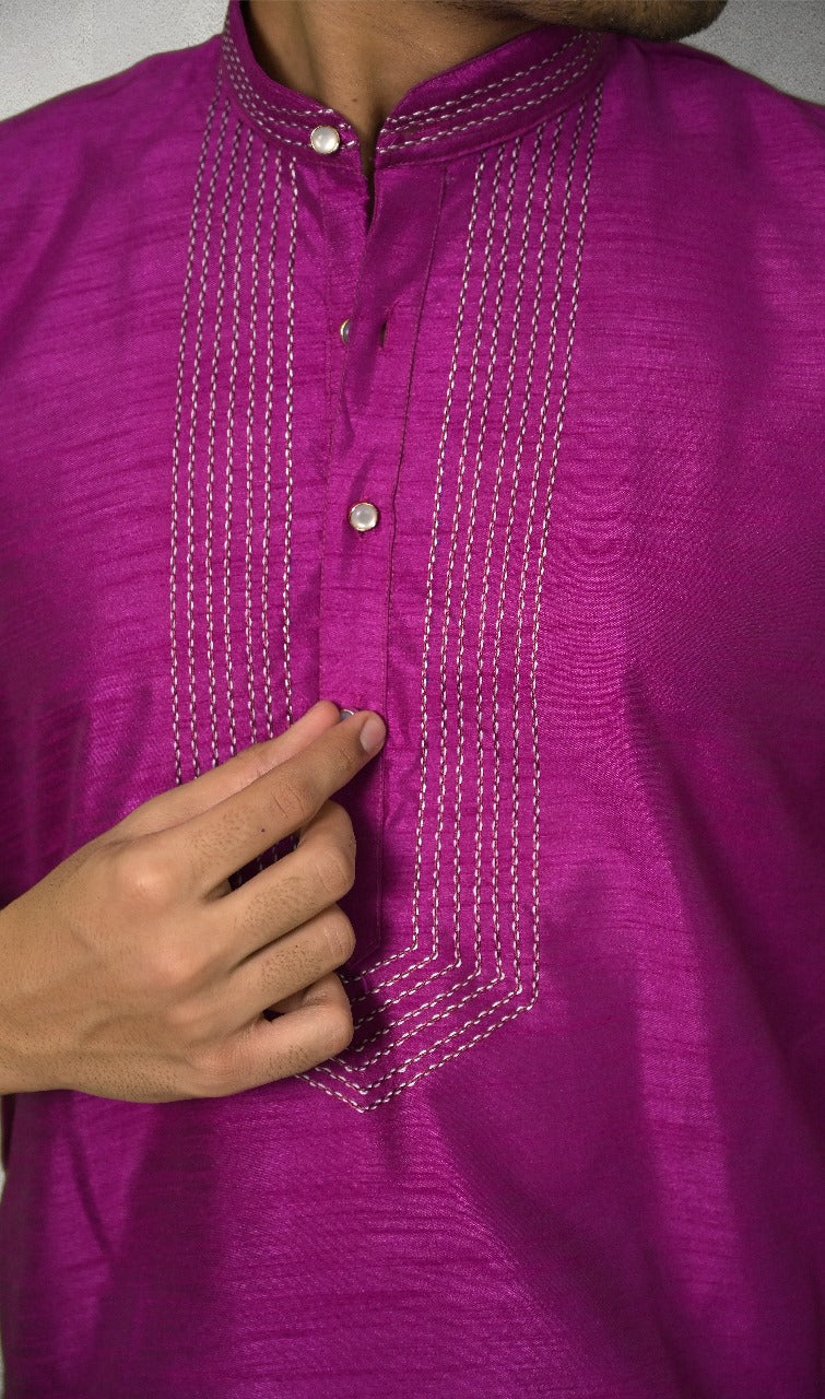 RAW SILK MERGENTA PINK KURTA