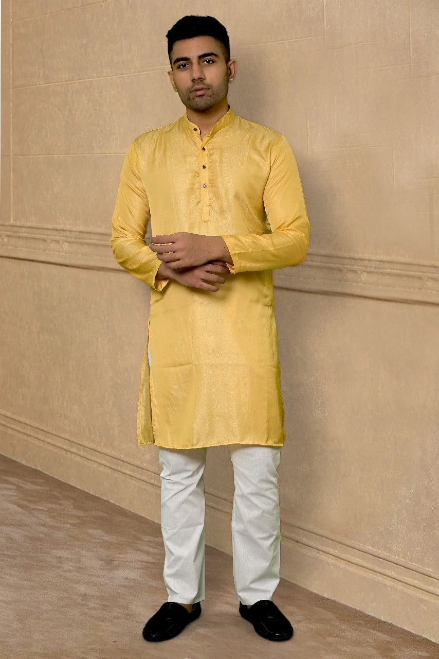 CRIMSON SILK YELLOW KURTA