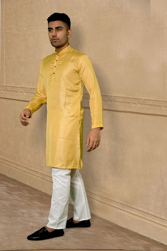 CRIMSON SILK YELLOW KURTA