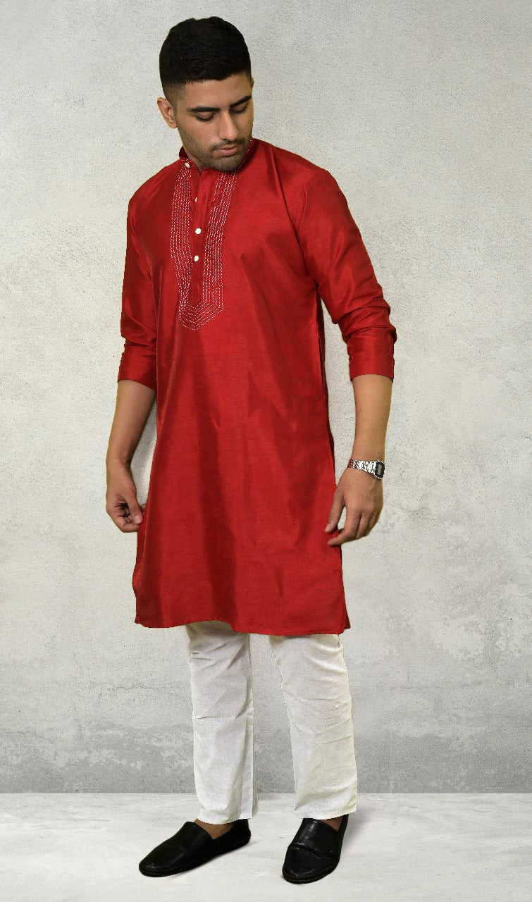 RAW SILK RED KURTA