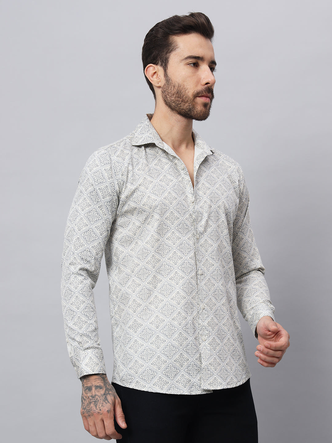 GEOMETRICAL PRINT SHIRT CREAM