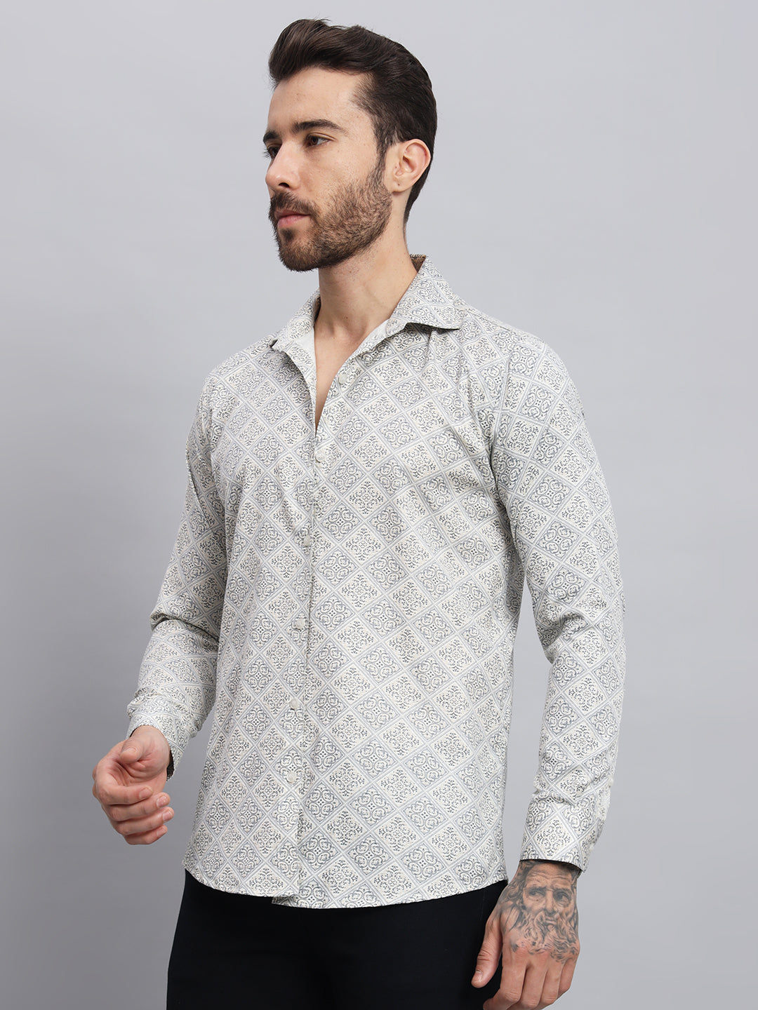 GEOMETRICAL PRINT SHIRT CREAM