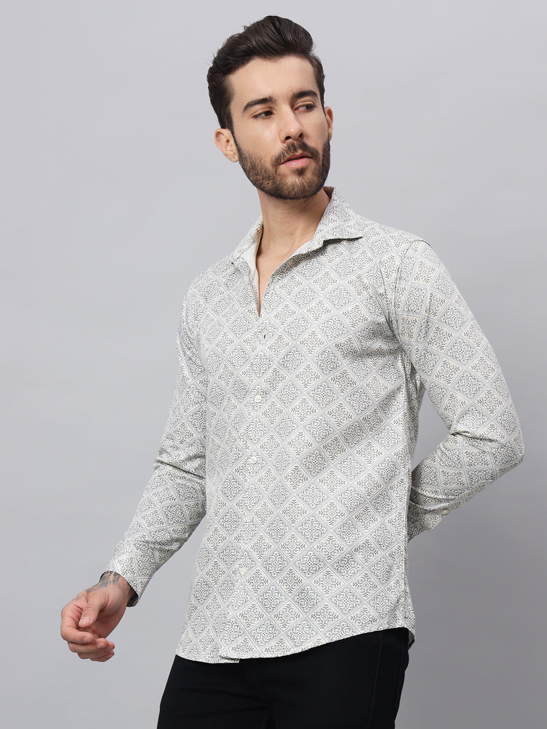 GEOMETRICAL PRINT SHIRT CREAM