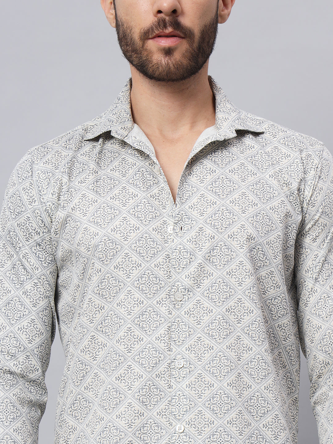 GEOMETRICAL PRINT SHIRT CREAM