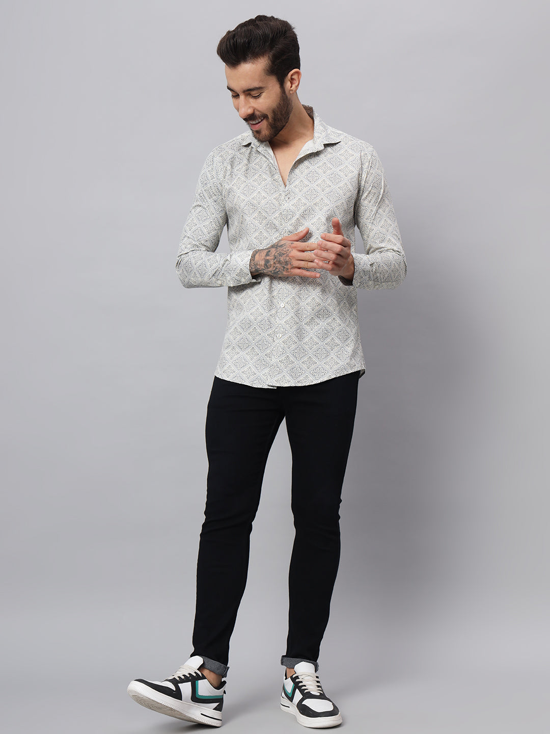 GEOMETRICAL PRINT SHIRT CREAM