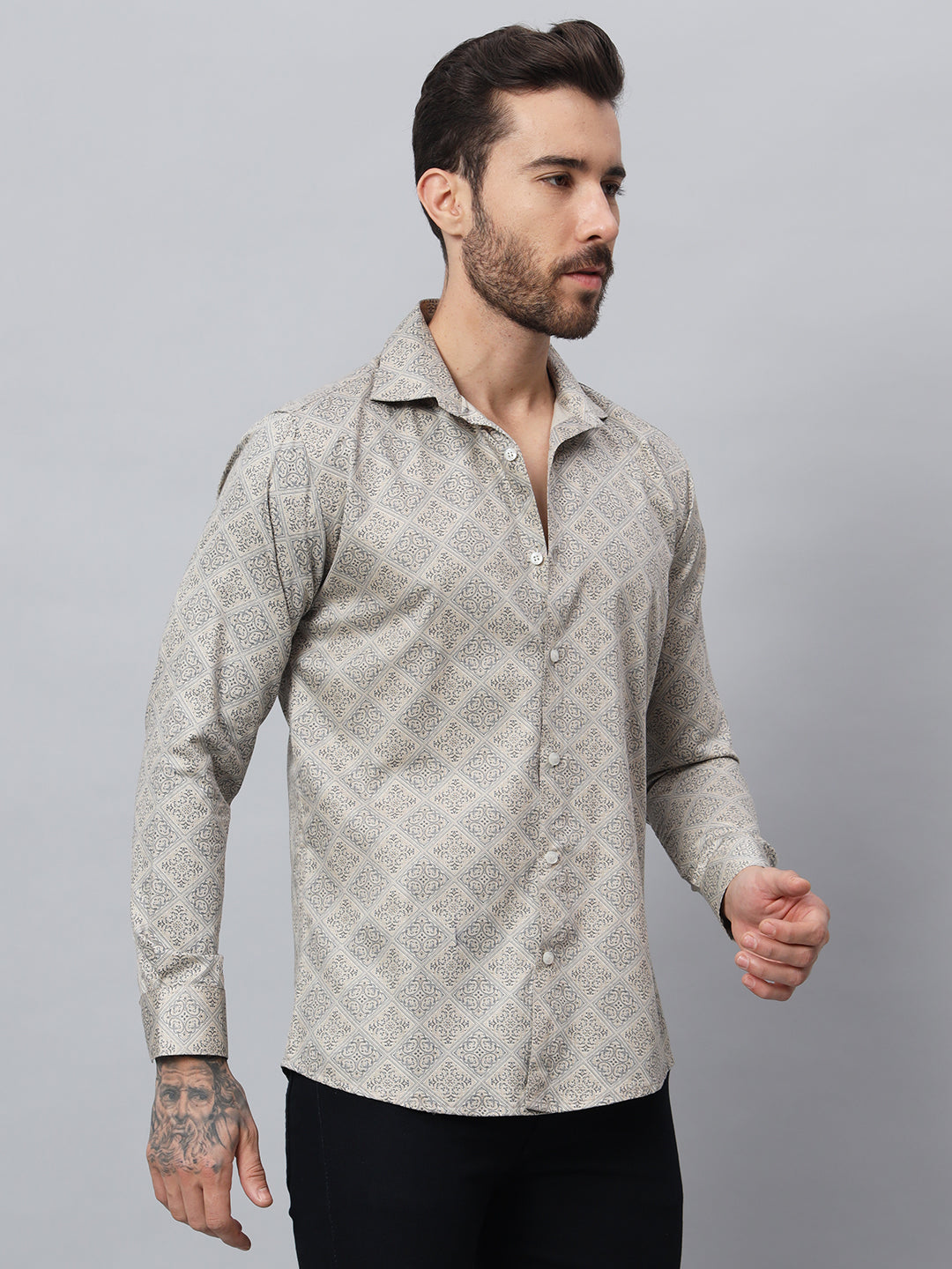 GEOMETRICAL PRINT SHIRT FAWN