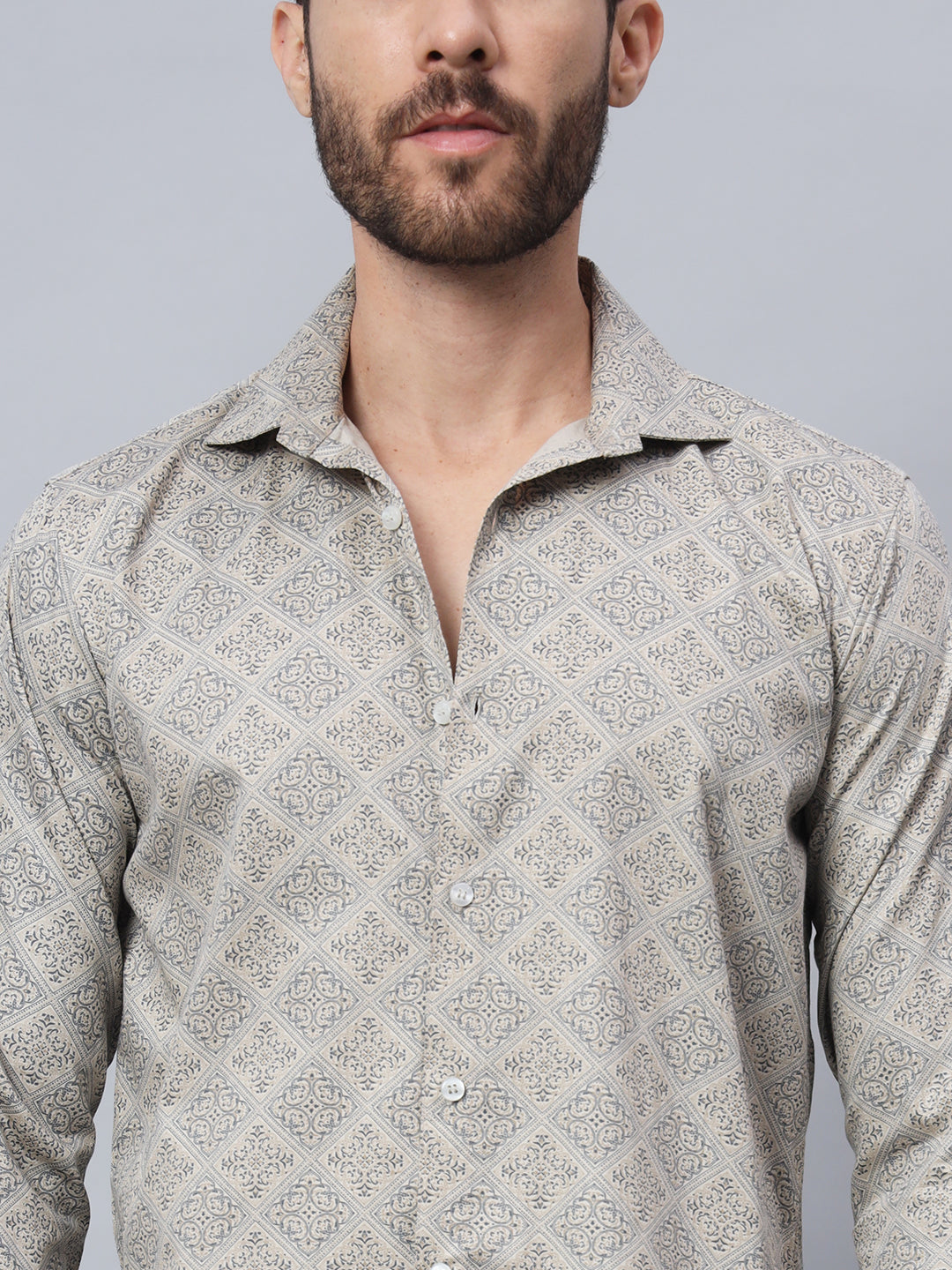 GEOMETRICAL PRINT SHIRT FAWN