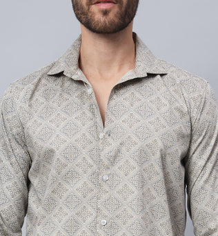 GEOMETRICAL PRINT SHIRT FAWN