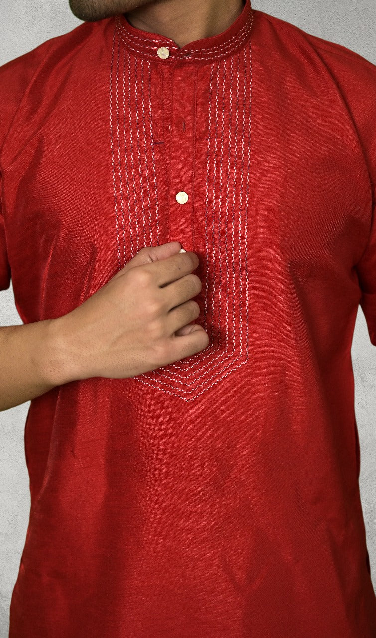 RAW SILK RED KURTA