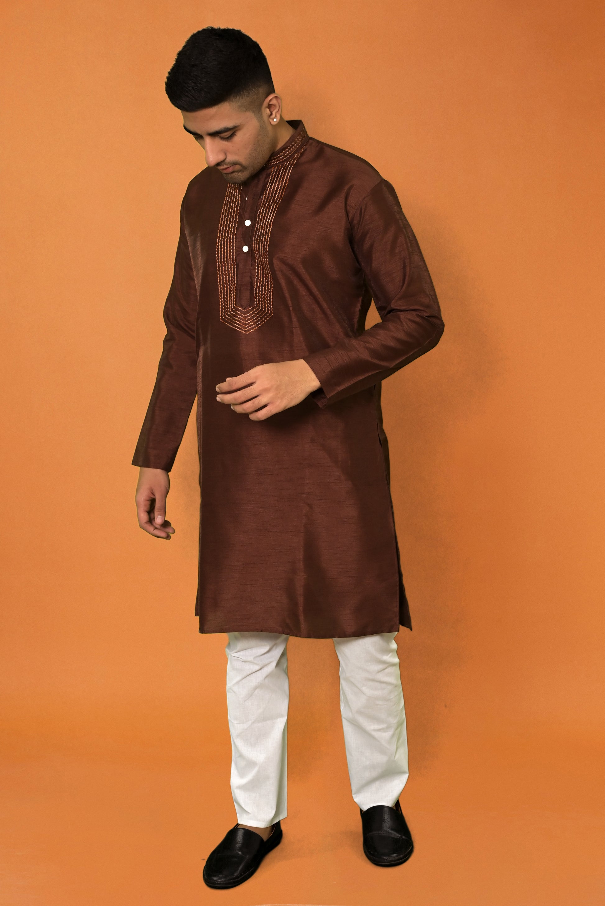 RAW SILK BROWN KURTA