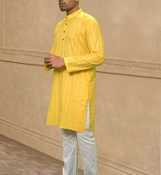 YELLOW SELF DESIGN KURTA