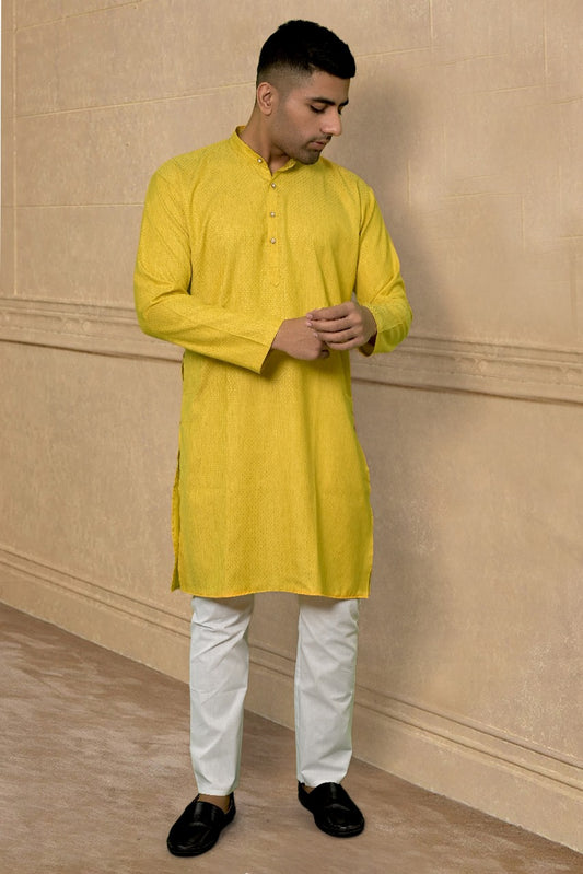 RAP YELLOW SELF DESIGN KURTA