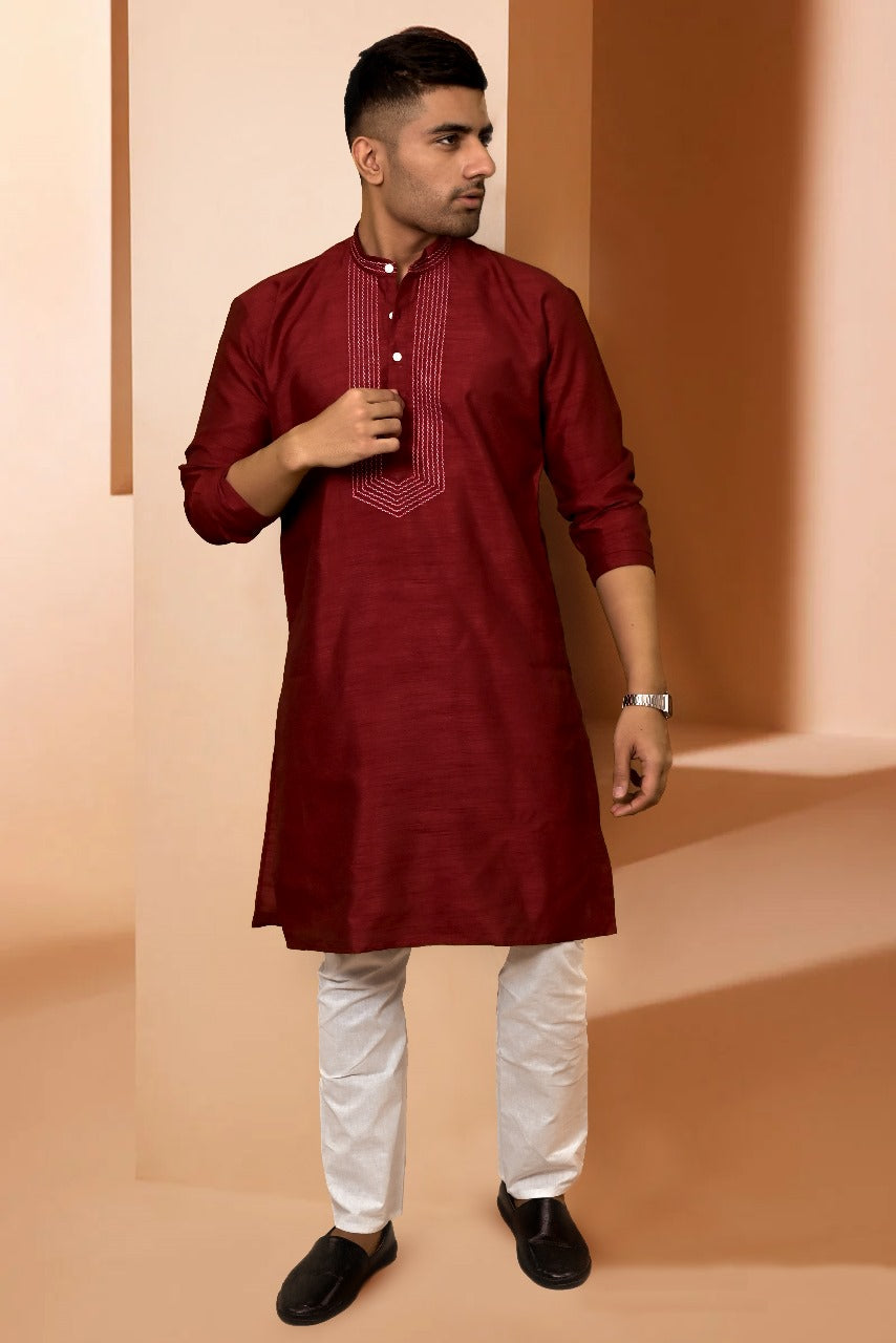 RAW SILK MEHROON KURTA